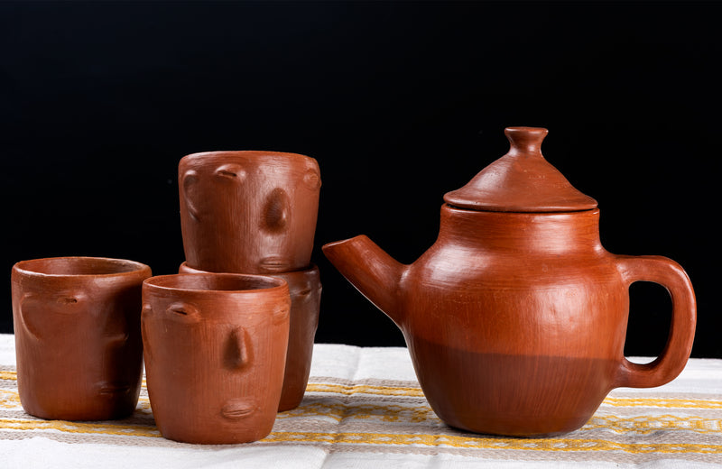 Vaso Cara de Barro Rojo Artesanales de Tlapazola, Oaxaca