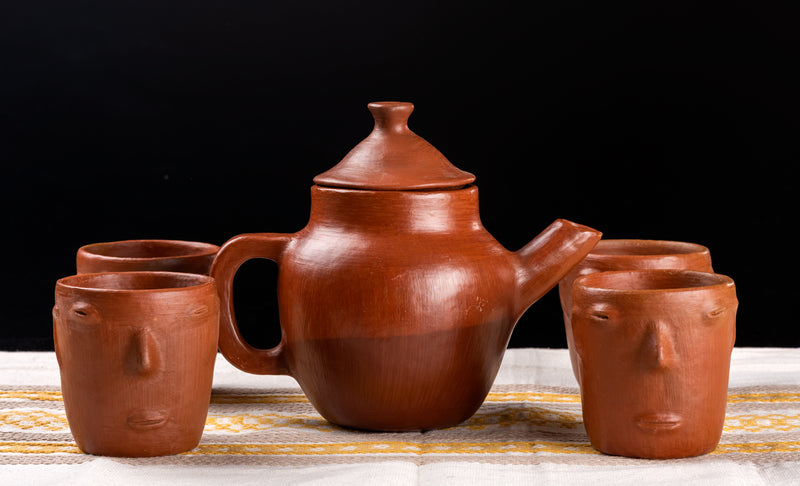 Vaso Cara de Barro Rojo Artesanales de Tlapazola, Oaxaca